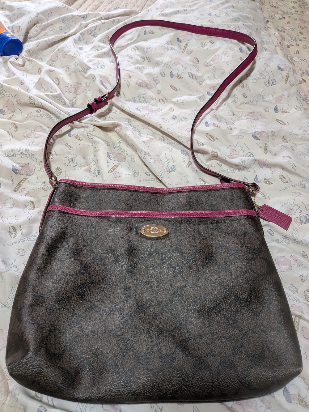 Coach Brown Crossbody Bag with Pink Trim